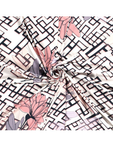 Viskosjersey Rosa blommor