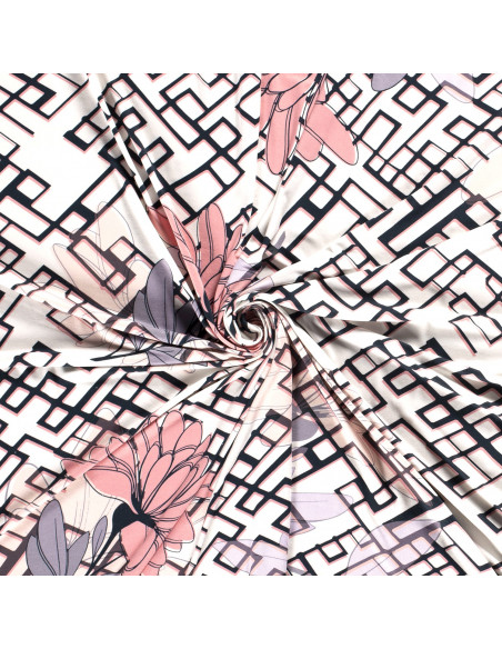 Viskosjersey Rosa blommor