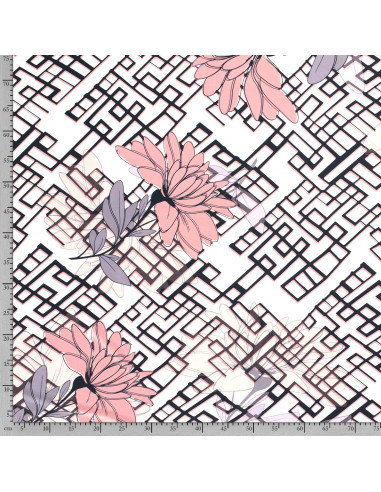 Viskosjersey Rosa blommor