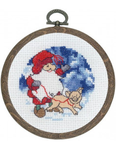 Jultavla Tomte med Gris 10cm