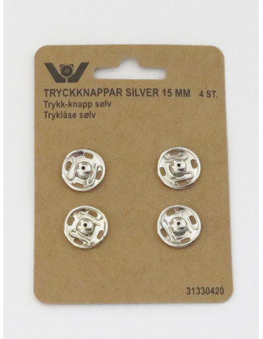 Tryckknappar 15mm Silver 4-pack