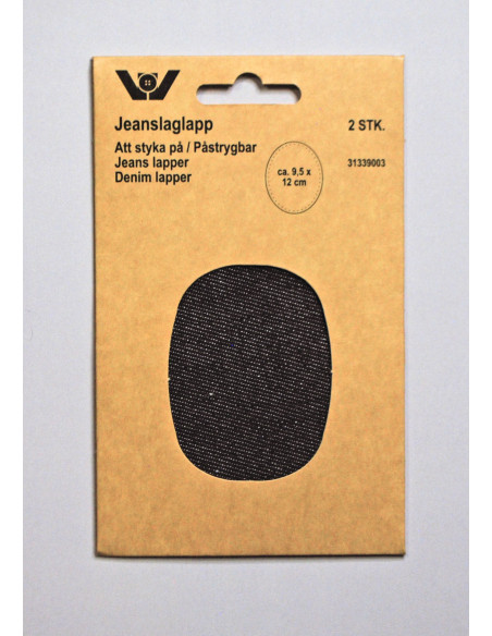 Laglapp Jeans Svart oval 9,5x12cm