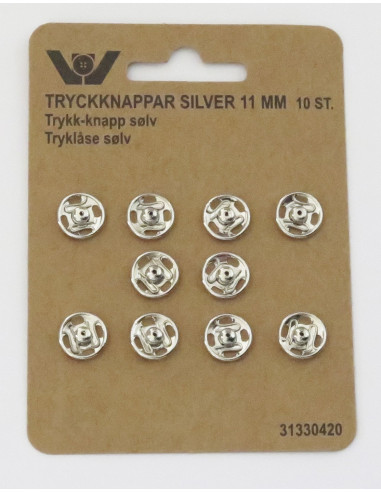 Tryckknapp 11mm silver 10st