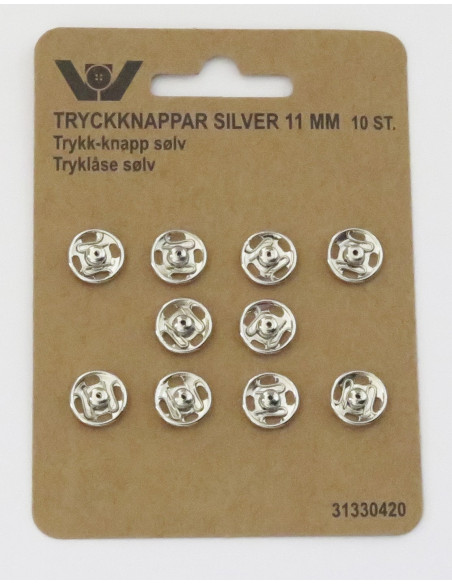 Tryckknappar 11mm silver 10st