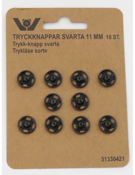 Tryckknapp 11mm svart 10st
