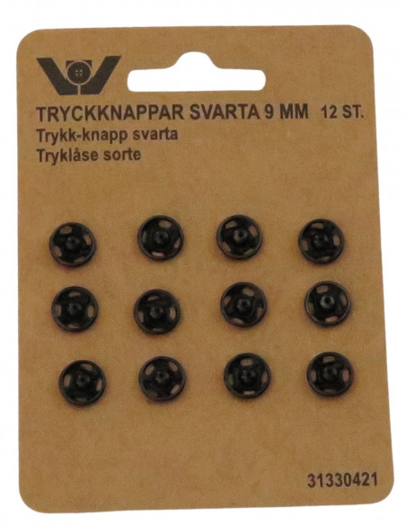 Tryckknappar 9mm Svart 12-pack