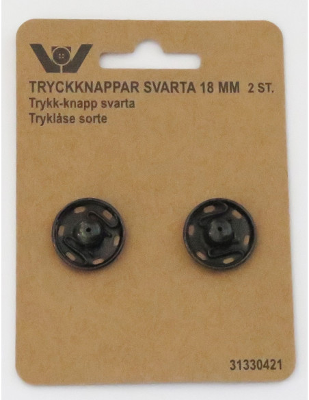 Tryckknappar 18mm Svart 2-pack