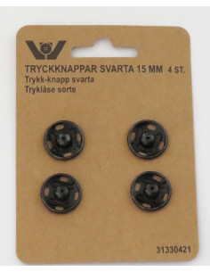 Tryckknappar 15mm Svart 4-pack