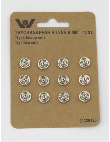 Tryckknappar 9mm Silver 12-pack