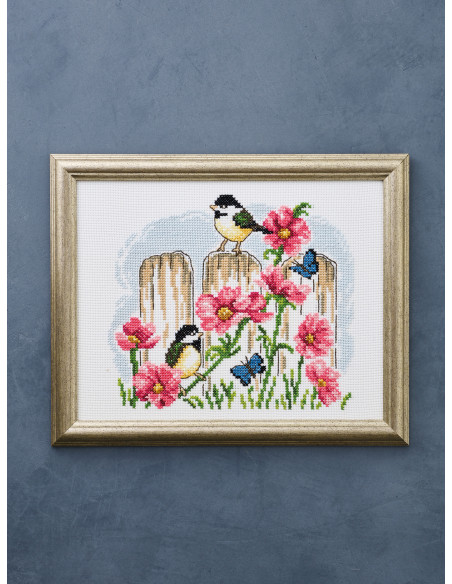 Broderikit Fåglar på staket 37x29