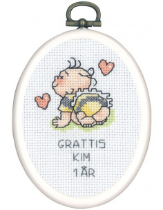 Broderi baby "Grattis Kim" 7x9cm