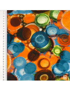Viskos tyg print Turkos/Orange/Grön
