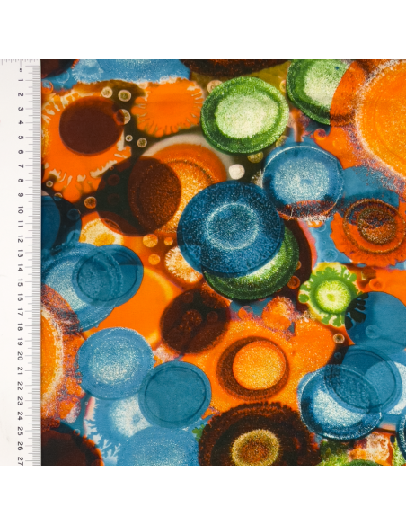 Viskos tyg print Turkos/Orange/Grön