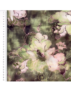 Viskos tyg print Grön/Rosa med blommor
