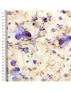 Viskos tyg print Beige med lila blommor