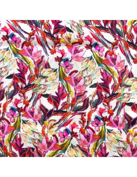 Viskos tyg print Rosa/Beiga Blommor