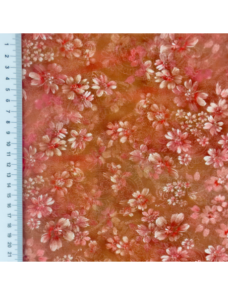 Viskos Tyg print små blommor rost