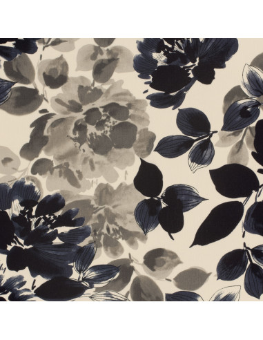 Broken Crepe Offwhite med mörklila blommor