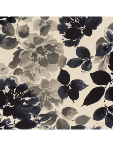 Broken Crepe Offwhite med mörklila blommor