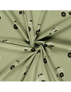 Jerseytyg Ljusgrön med traktorer