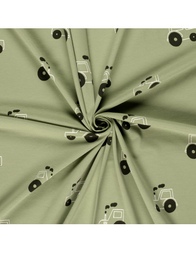 Jerseytyg Ljusgrön med traktorer