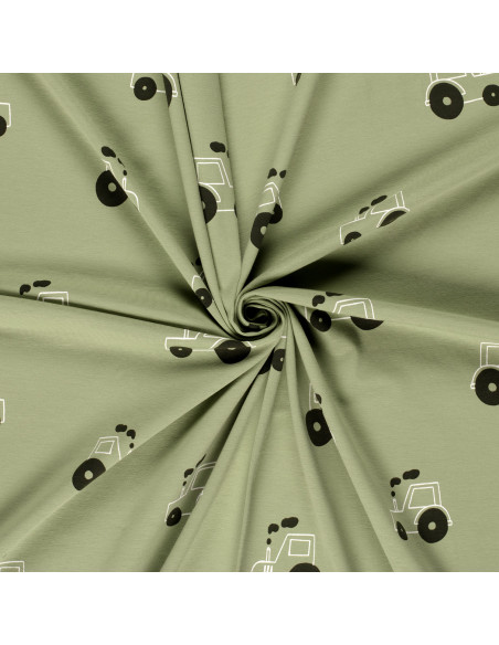 Jerseytyg Ljusgrön med traktorer
