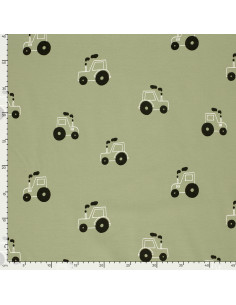 Jerseytyg Ljusgrön med traktorer 2