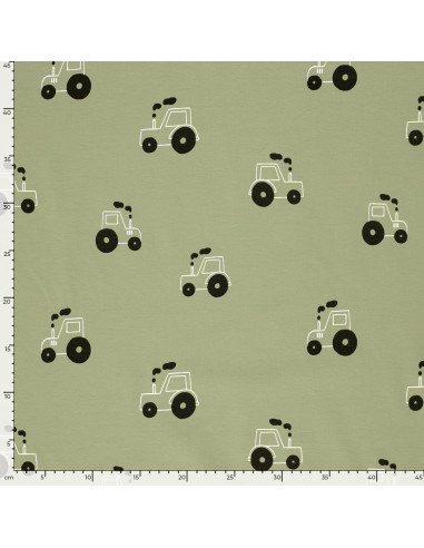 Jerseytyg Ljusgrön med traktorer