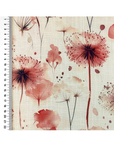 Lin/viskostyg Off white med ljusrosa blommor