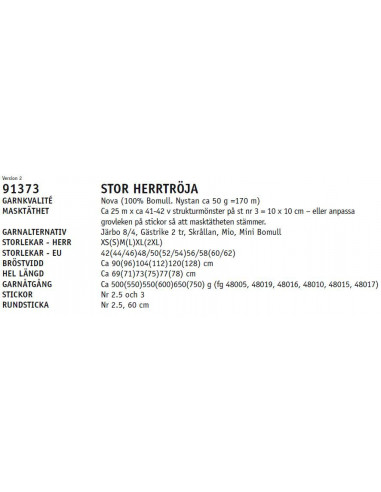 Stickbeskrivning 91373 Nova