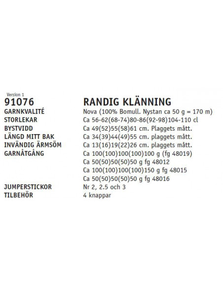 Stickbeskrivning 91076 Nova