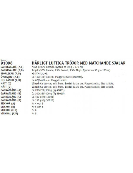 Stickbeskrivning 91098 Nova