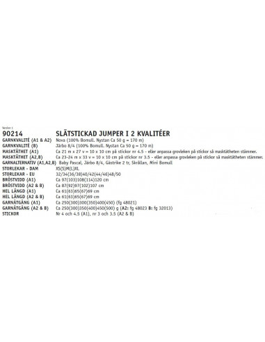Stickbeskrivning 90214 Nova