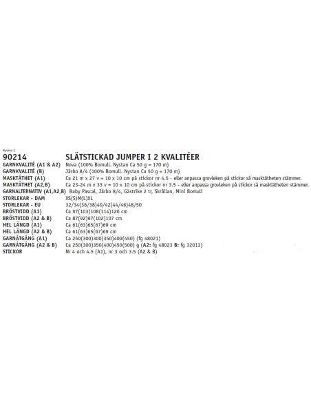 Stickbeskrivning 90214 Nova