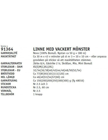 Stickbeskrivning 91364 Nova