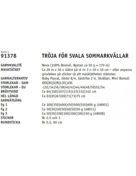 Stickbeskrivning 91378 Nova