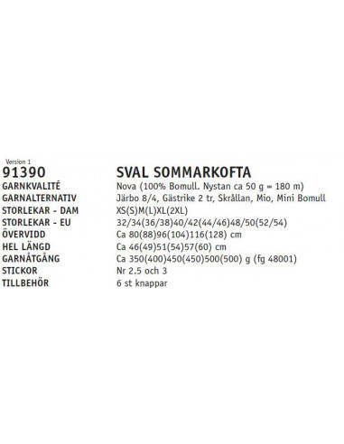 Stickbeskrivning 91390 Nova