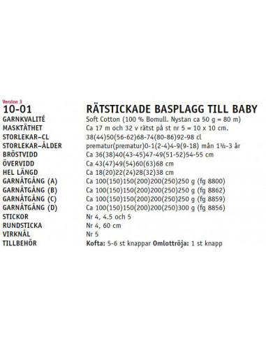 Stickbeskrivning 1001 Soft Cotton