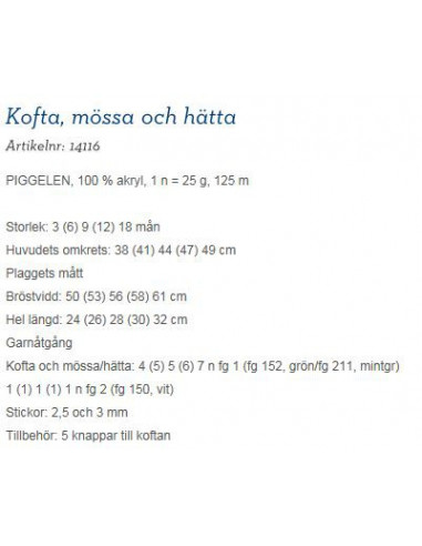 Stickbeskrivning 14116 Piggelen