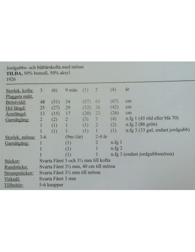 Stickbeskrivning 1926 Tilda