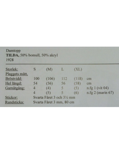 Stickbeskrivning Tilda 1928