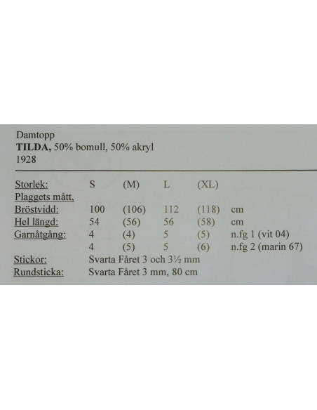 Stickbeskrivning Tilda 1928