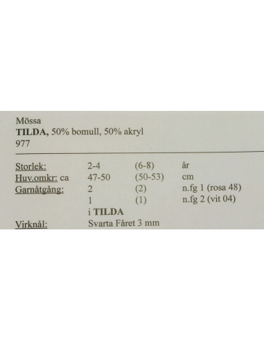 Stickbeskrivning Tilda 977