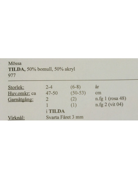 Stickbeskrivning Tilda 977