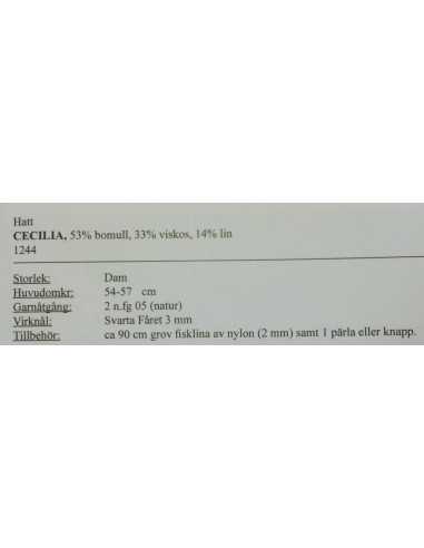 Stickbeskrivning 1244 Cecilia