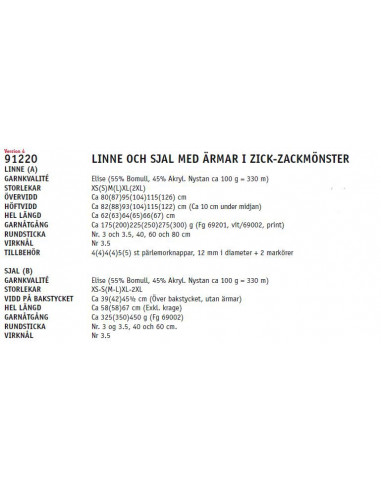Stickbeskrivning 91220 Elise