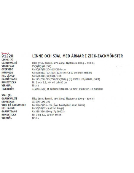 Stickbeskrivning 91220 Elise