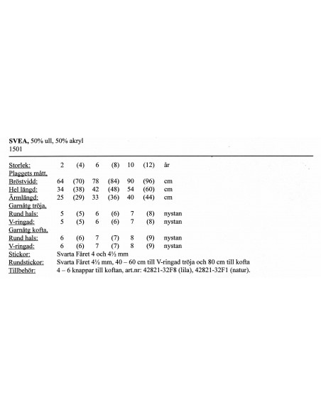 Stickbeskrivning 1501 Svea