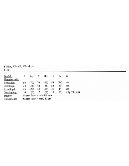 Stickbeskrivning 1731 Svea