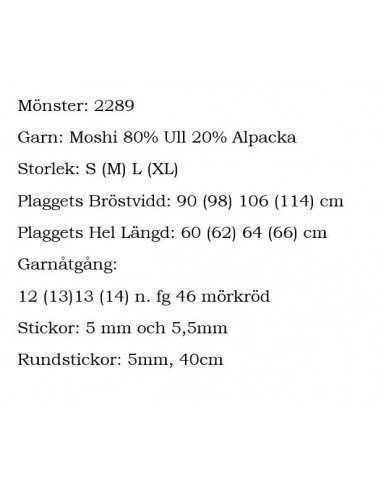 Stickbeskrivning 2289 Moshi